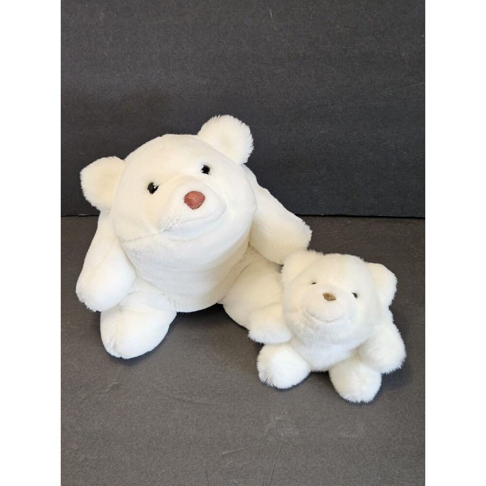Vtg Gund White SNUFFLES Teddy Polar Bear Plush Stuffed Animal 10" & 6" Lot Of 2